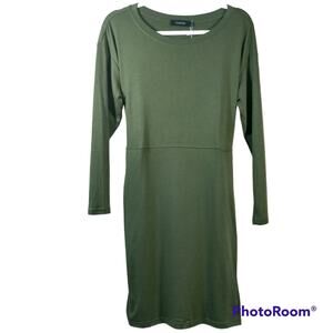 Merokeety Fashion Green Long Sleeve Dress With Pockets  Size Small